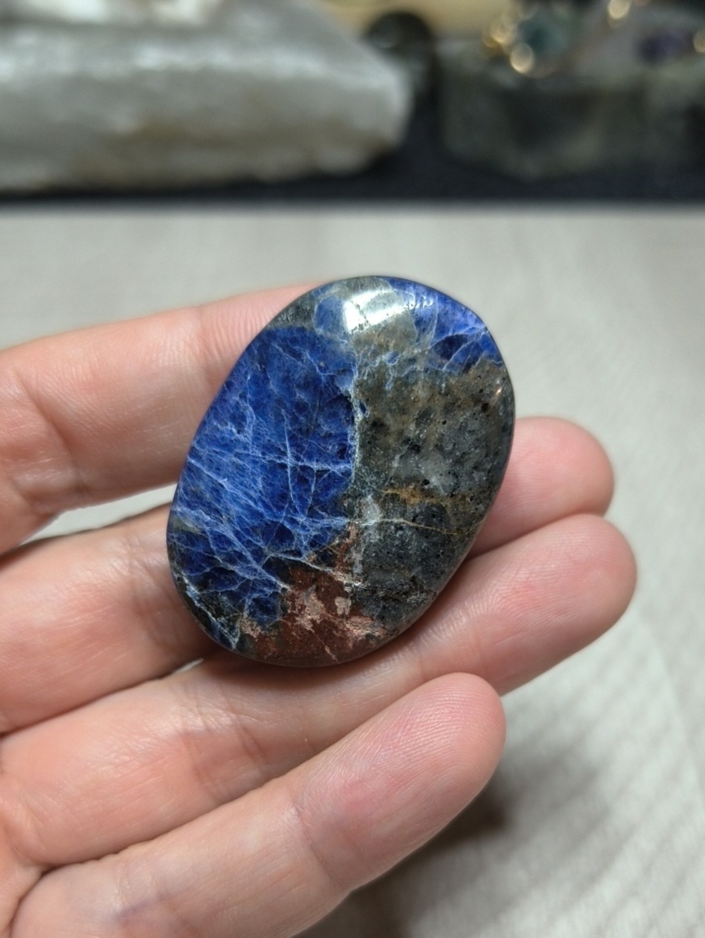 #73 Polished Sodalite Palm Stone / Worry Stone / Crystal Oval